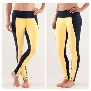 Lululemon Wunder Under Pant Color Blocked Burning Yellow Inkwell Navy Blue 8